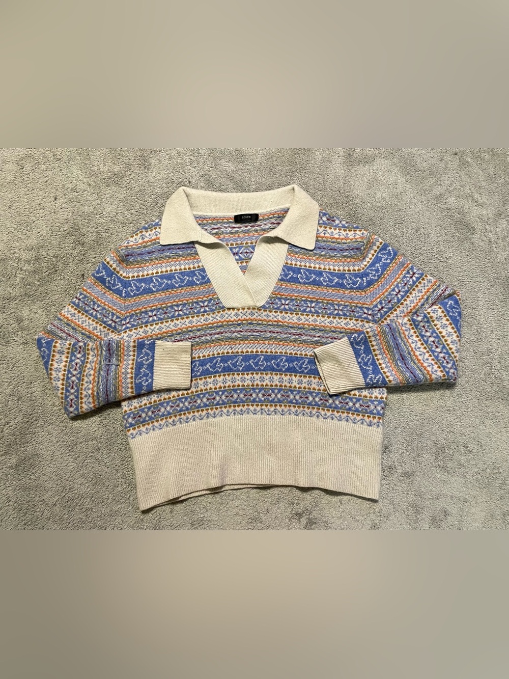 J. Crew Cropped Sweater Women's Wool Blend Fair Isle Striped Soft Casual